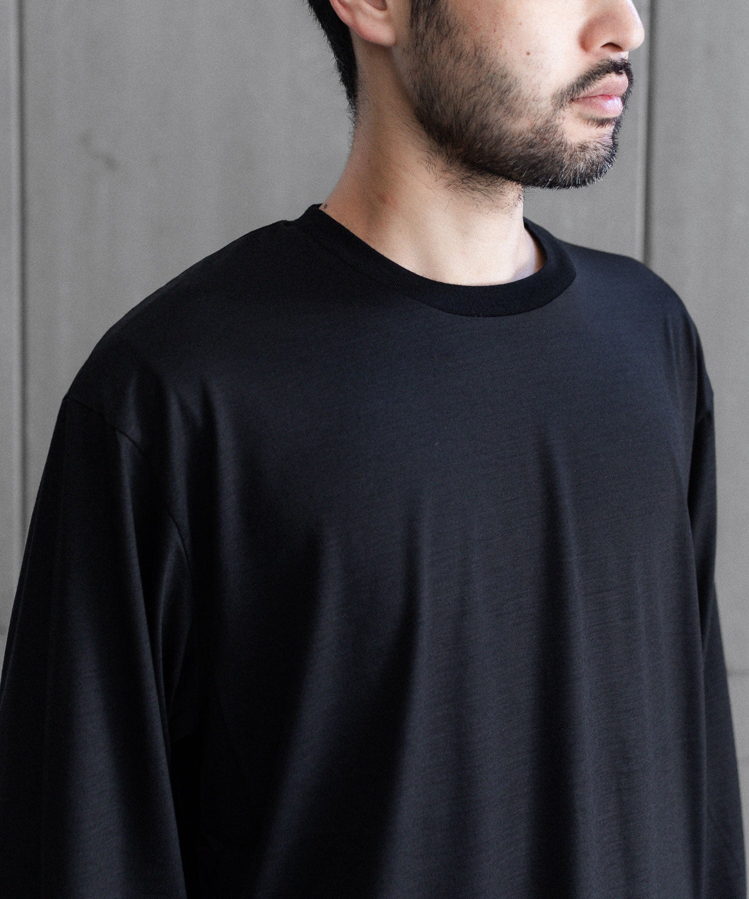 【KANEMASA PHIL.】36G WOOL L/S TEE - BLACK
