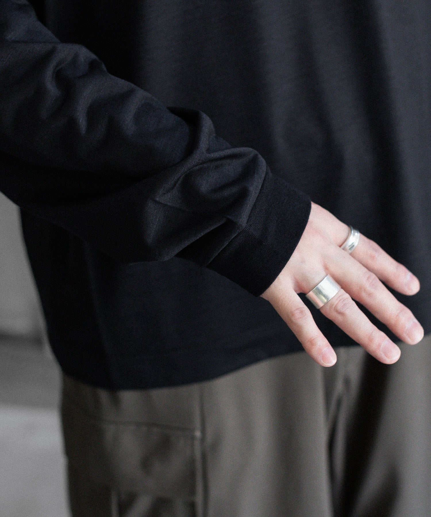 【KANEMASA PHIL.】36G WOOL L/S TEE - BLACK