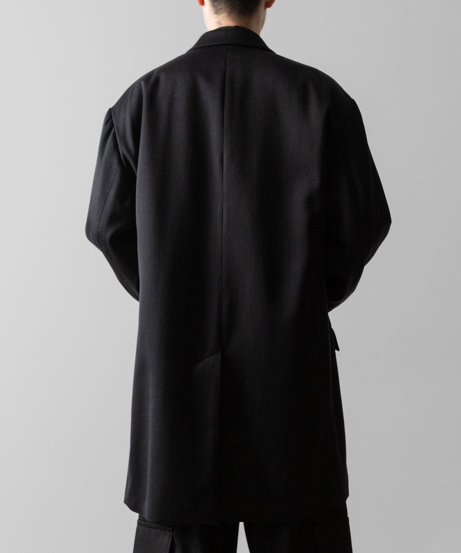 【ssstein】W/SI SATIN PEAK LAPEL SHORT COAT - BLACK