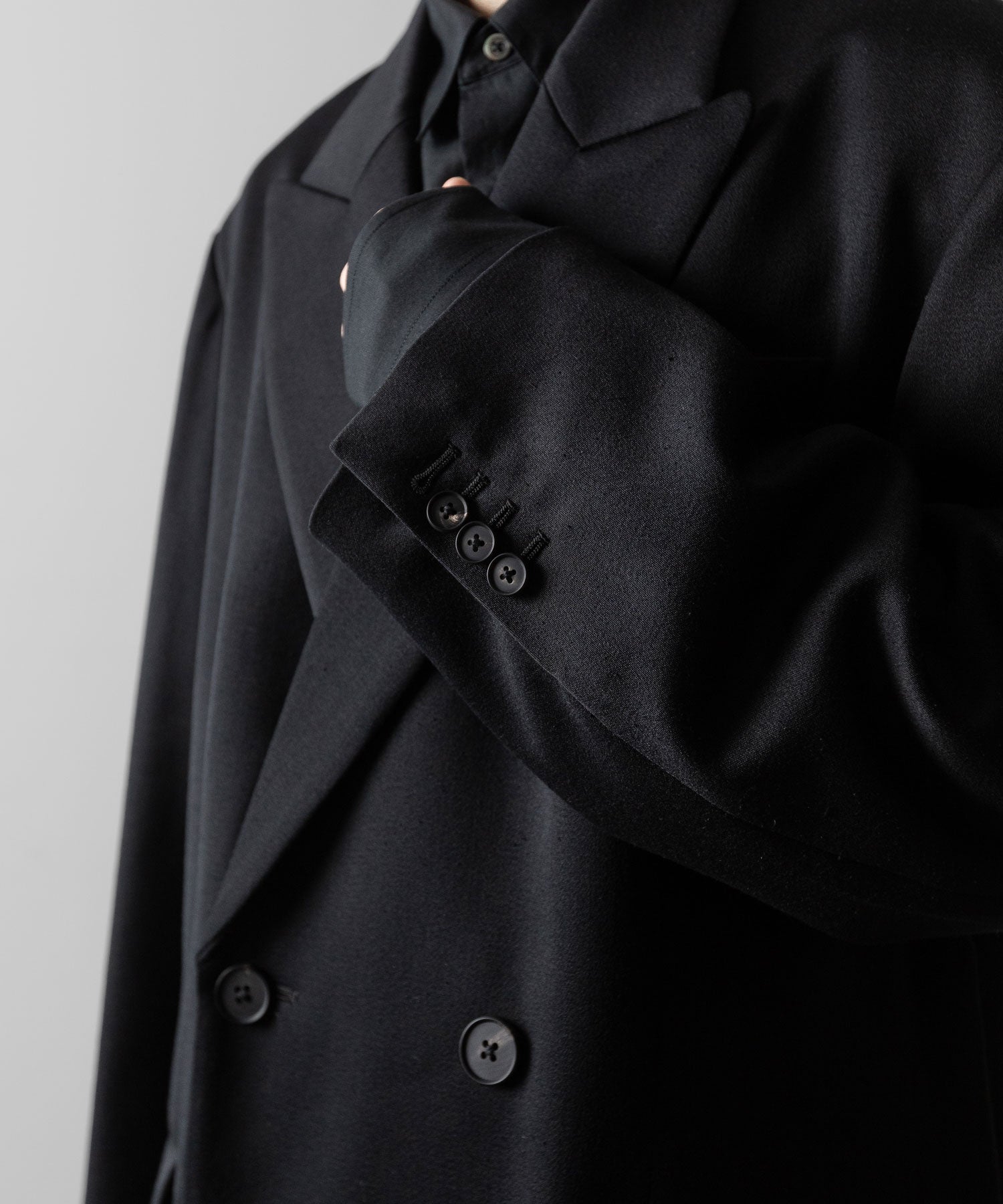 【ssstein】W/SI SATIN PEAK LAPEL SHORT COAT - BLACK