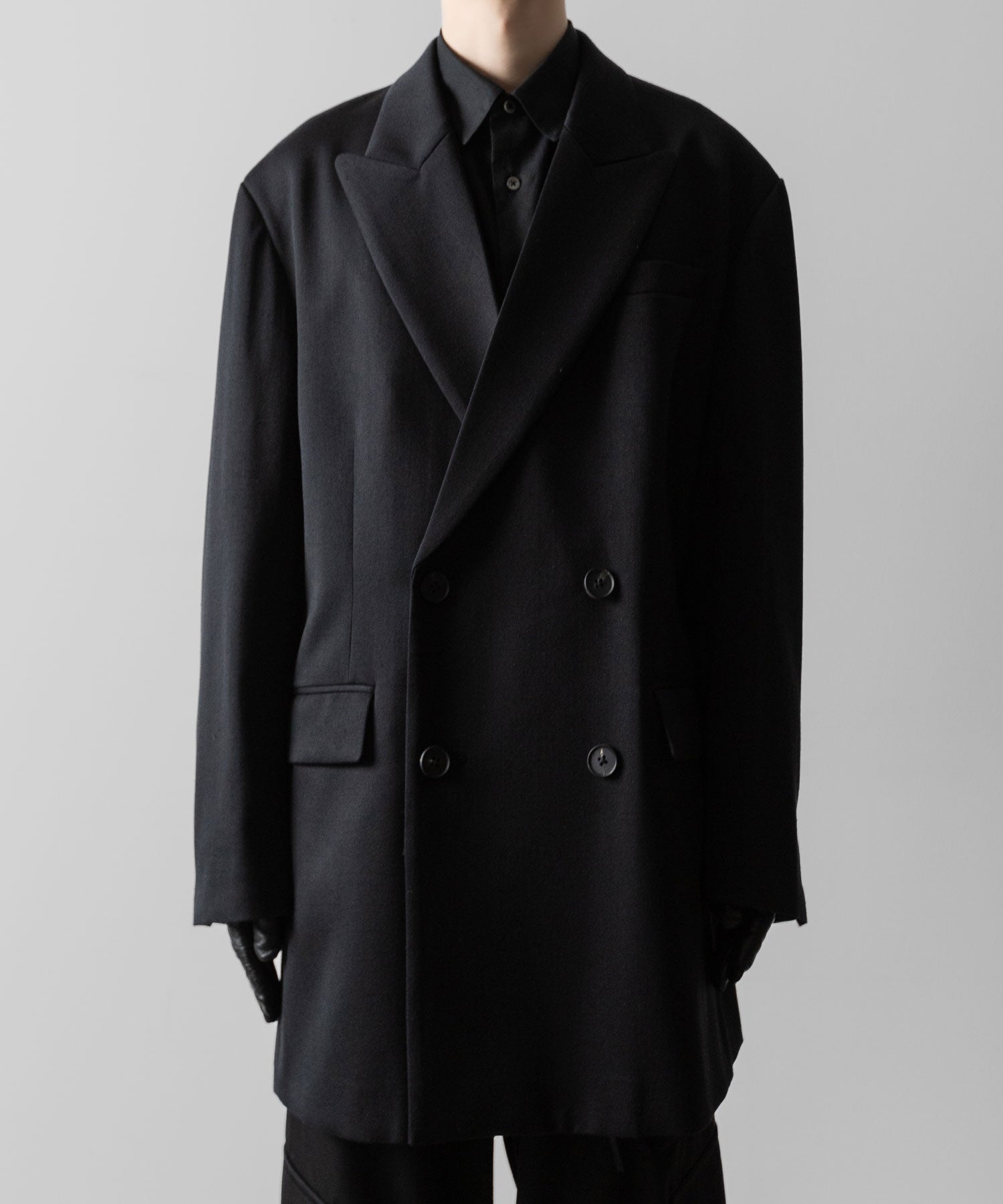 【ssstein】W/SI SATIN PEAK LAPEL SHORT COAT - BLACK