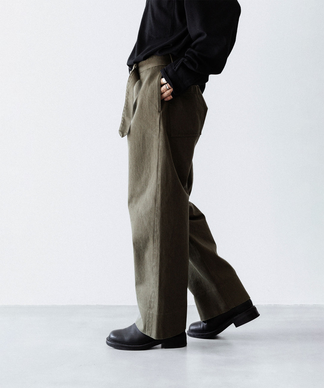 INTÉRIM インテリムのHEAVY PIMA TWILL  BELTED MIL BAGGY TROUSERのARMY GREEN 公式通販サイトsession福岡セレクトショップ