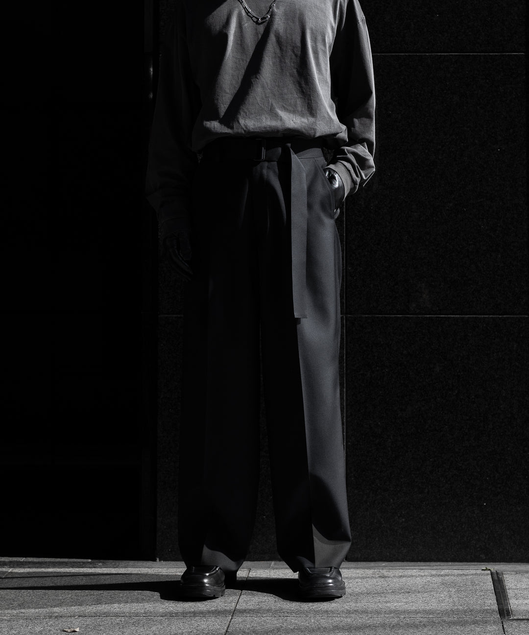【ssstein】BELTED WIDE TROUSERS - BLACK