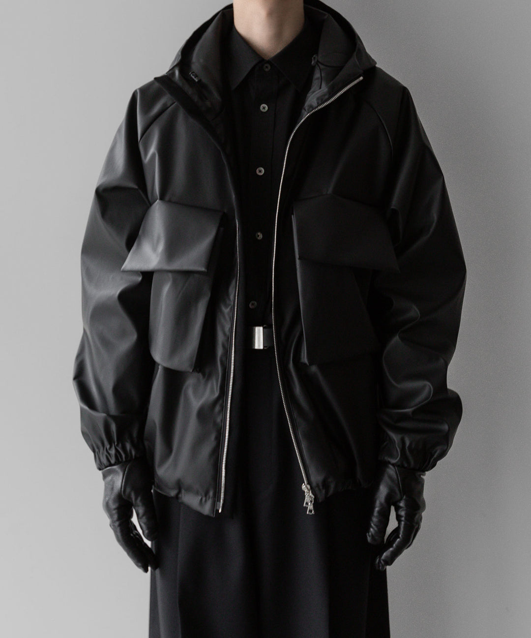 stein(シュタイン)の24SSコレクションHOODED SHORT JACKETのBLACK(CORTING)  