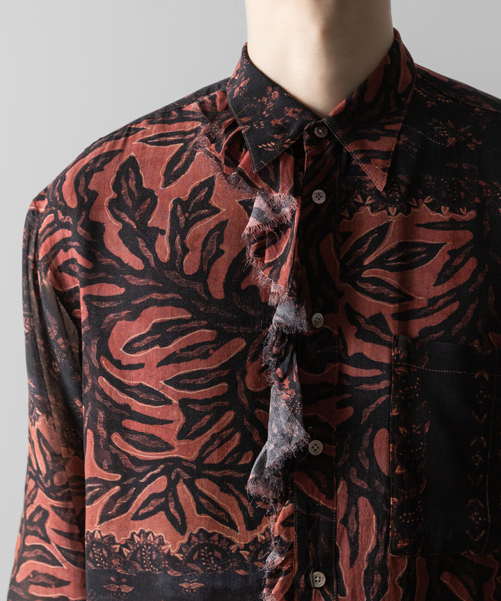 【ANTHEM A】BOTANICAL PRINT FRILL L/S SHIRT - BROWN