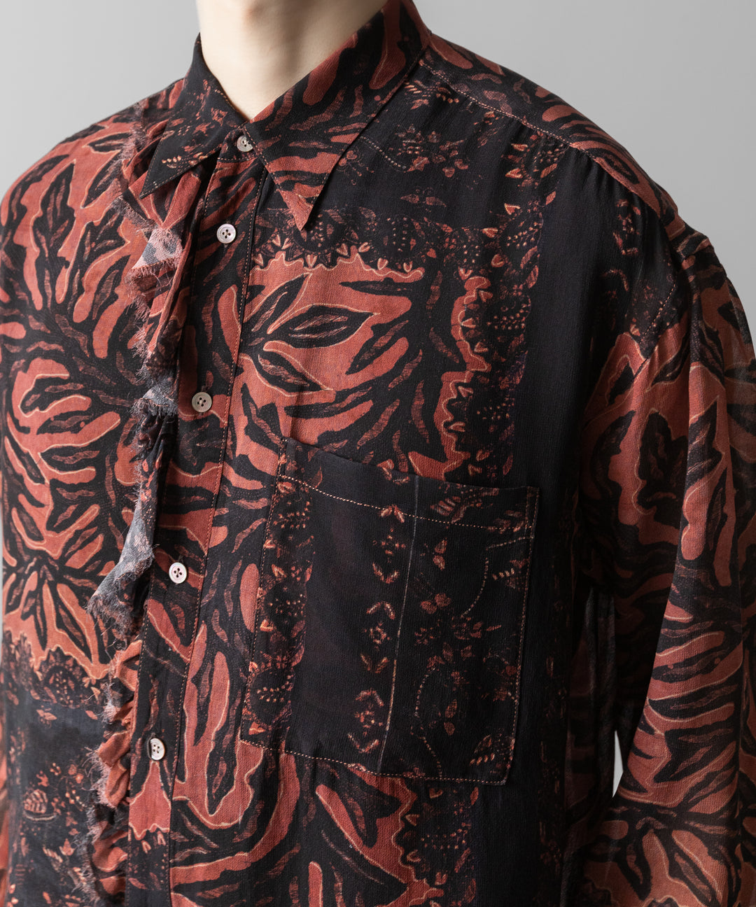 【ANTHEM A】BOTANICAL PRINT FRILL L/S SHIRT - BROWN