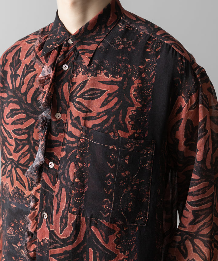 【ANTHEM A】BOTANICAL PRINT FRILL L/S SHIRT - BROWN