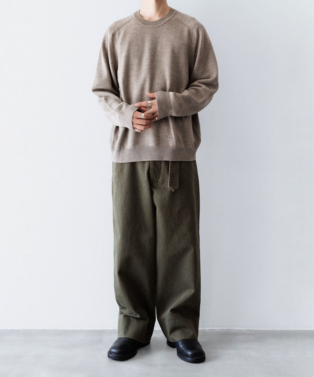 INTÉRIM インテリムのHEAVY PIMA TWILL  BELTED MIL BAGGY TROUSERのARMY GREEN 公式通販サイトsession福岡セレクトショップ