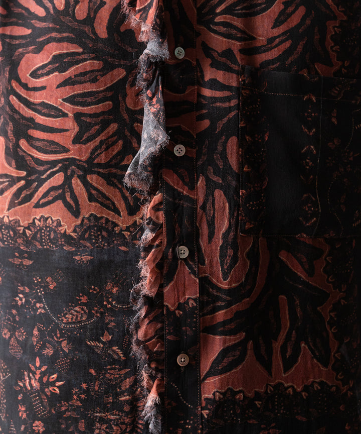 【ANTHEM A】BOTANICAL PRINT FRILL L/S SHIRT - BROWN