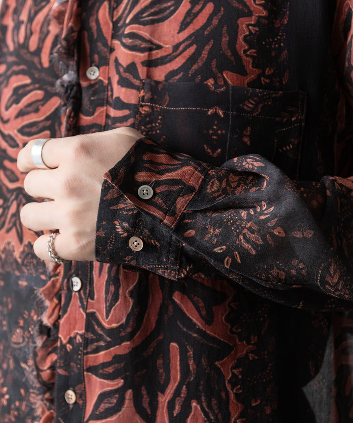 【ANTHEM A】BOTANICAL PRINT FRILL L/S SHIRT - BROWN