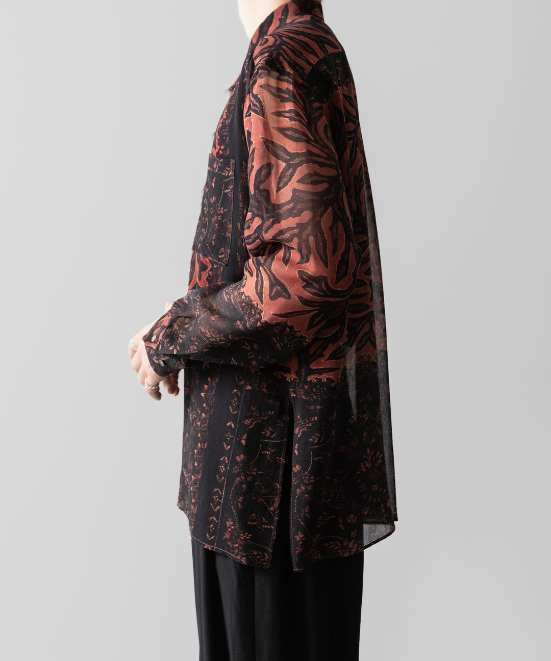 【ANTHEM A】BOTANICAL PRINT FRILL L/S SHIRT - BROWN