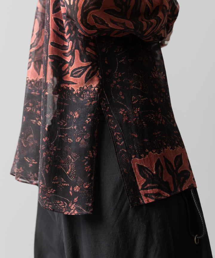 【ANTHEM A】BOTANICAL PRINT FRILL L/S SHIRT - BROWN