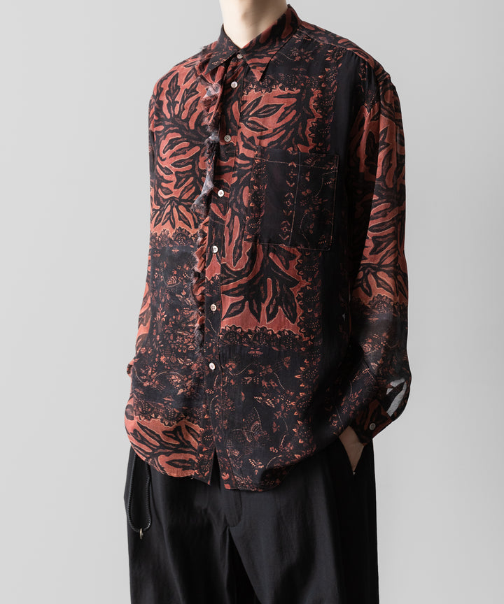 【ANTHEM A】BOTANICAL PRINT FRILL L/S SHIRT - BROWN