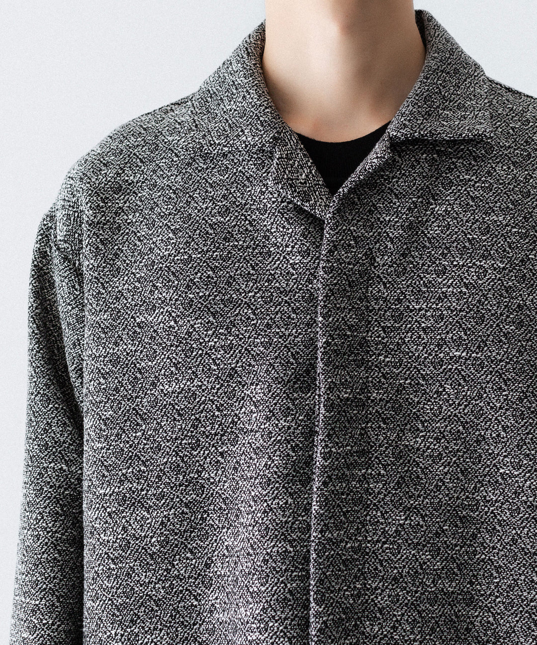 INTÉRIM インテリムのDOUBLE SIDED JACQUARD TWEED DEAD STOCK HYPER BIG FLY FRONT SHIIRT JACKETのBLACK公式通販サイトsession福岡セレクトショップ