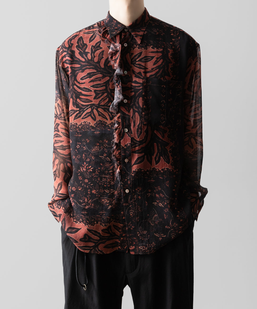 【ANTHEM A】BOTANICAL PRINT FRILL L/S SHIRT - BROWN