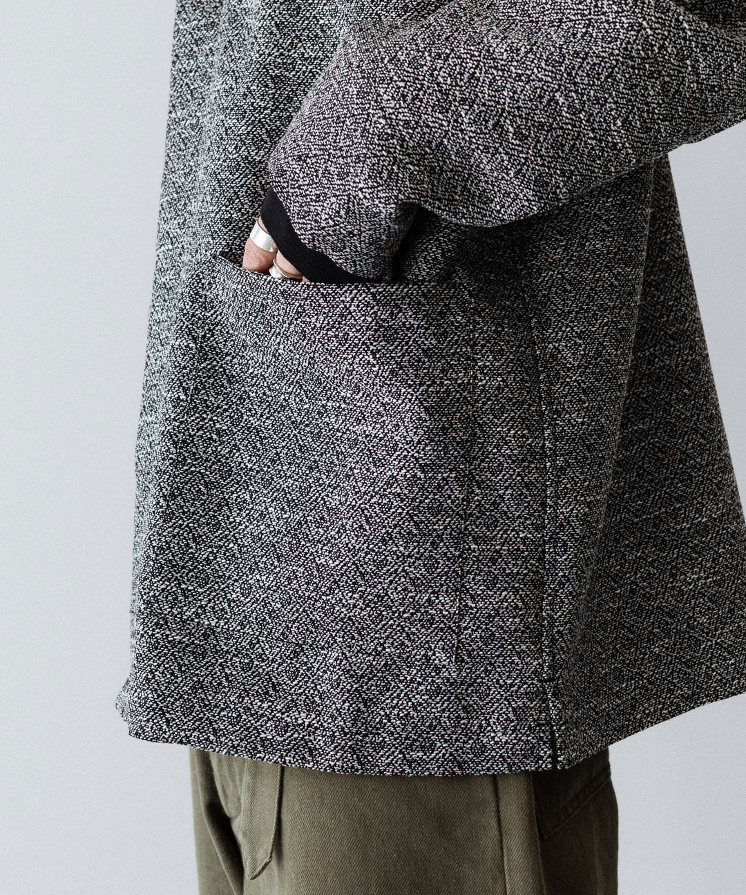 【INTÉRIM】    DOUBLE SIDED JACQUARD TWEED DEAD STOCK HYPER BIG FLY FRONT SHIIRT JACKET - BLACK