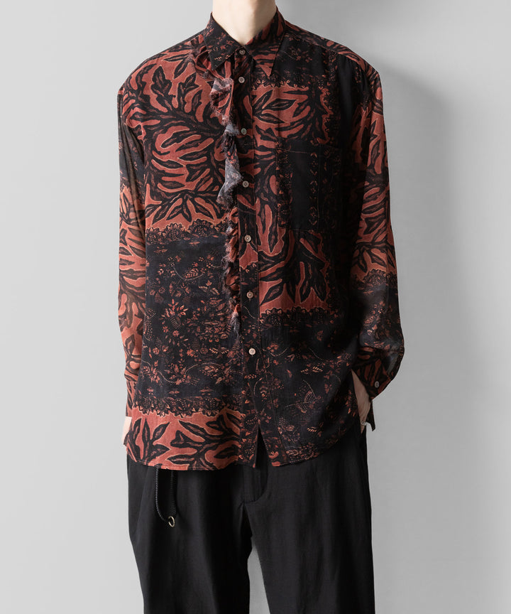 【ANTHEM A】BOTANICAL PRINT FRILL L/S SHIRT - BROWN