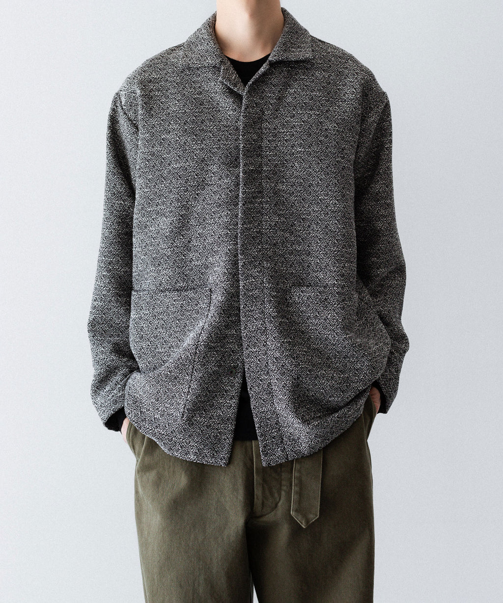 INTÉRIM インテリムのDOUBLE SIDED JACQUARD TWEED DEAD STOCK HYPER BIG FLY FRONT SHIIRT JACKETのBLACK公式通販サイトsession福岡セレクトショップ