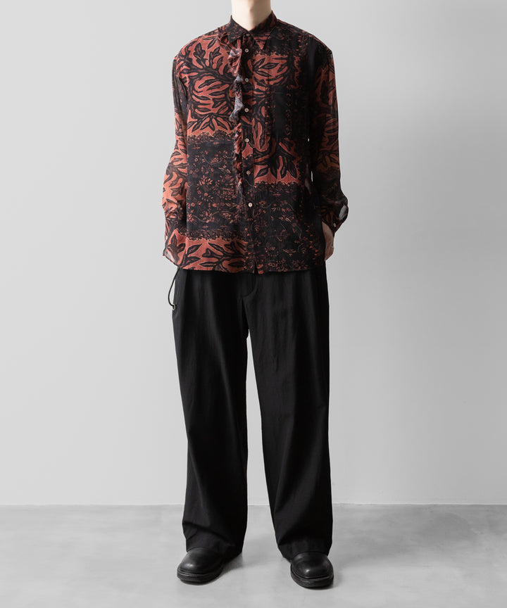 【ANTHEM A】BOTANICAL PRINT FRILL L/S SHIRT - BROWN