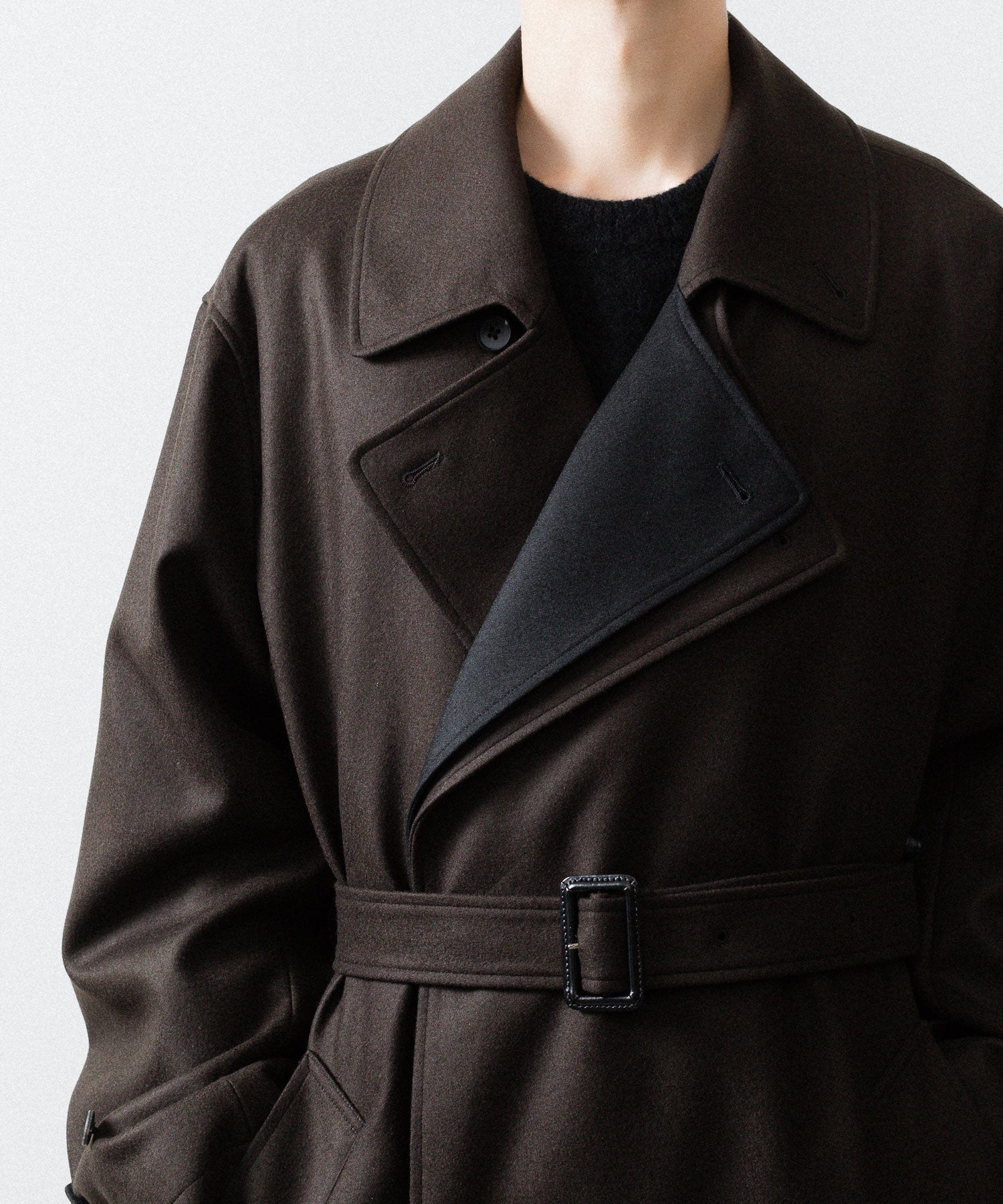 【ssstein】DOUBLE LAPELED DOUBLE BREASTED COAT - GREY BROWN