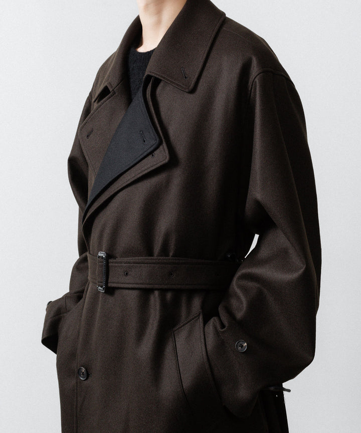 【ssstein】DOUBLE LAPELED DOUBLE BREASTED COAT - GREY BROWN