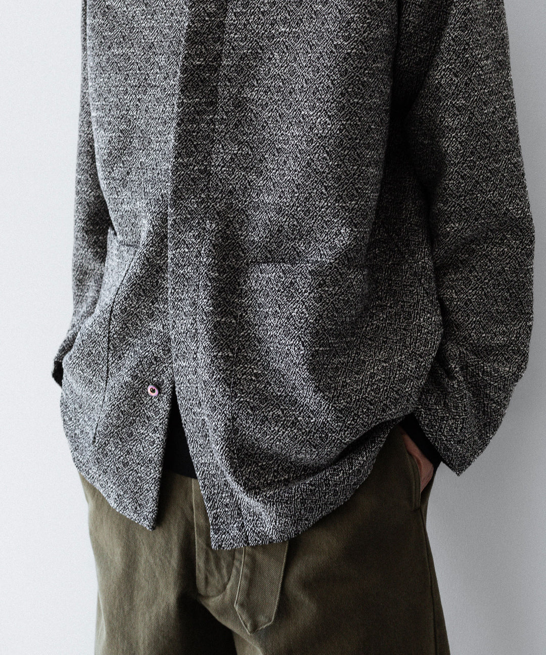 【INTÉRIM】    DOUBLE SIDED JACQUARD TWEED DEAD STOCK HYPER BIG FLY FRONT SHIIRT JACKET - BLACK
