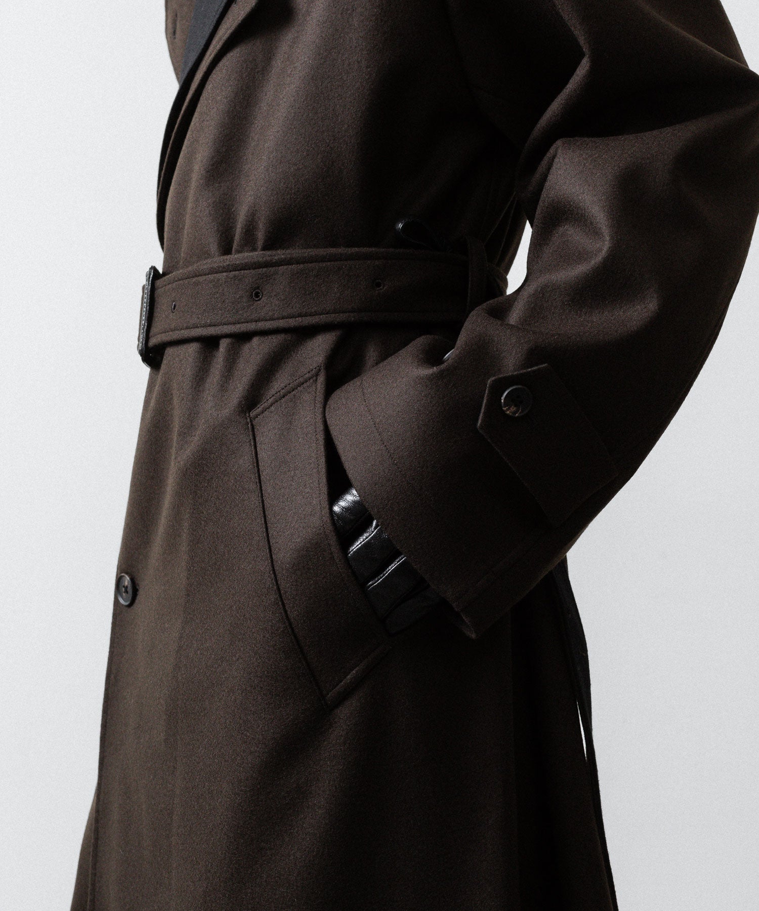 【ssstein】DOUBLE LAPELED DOUBLE BREASTED COAT - GREY BROWN