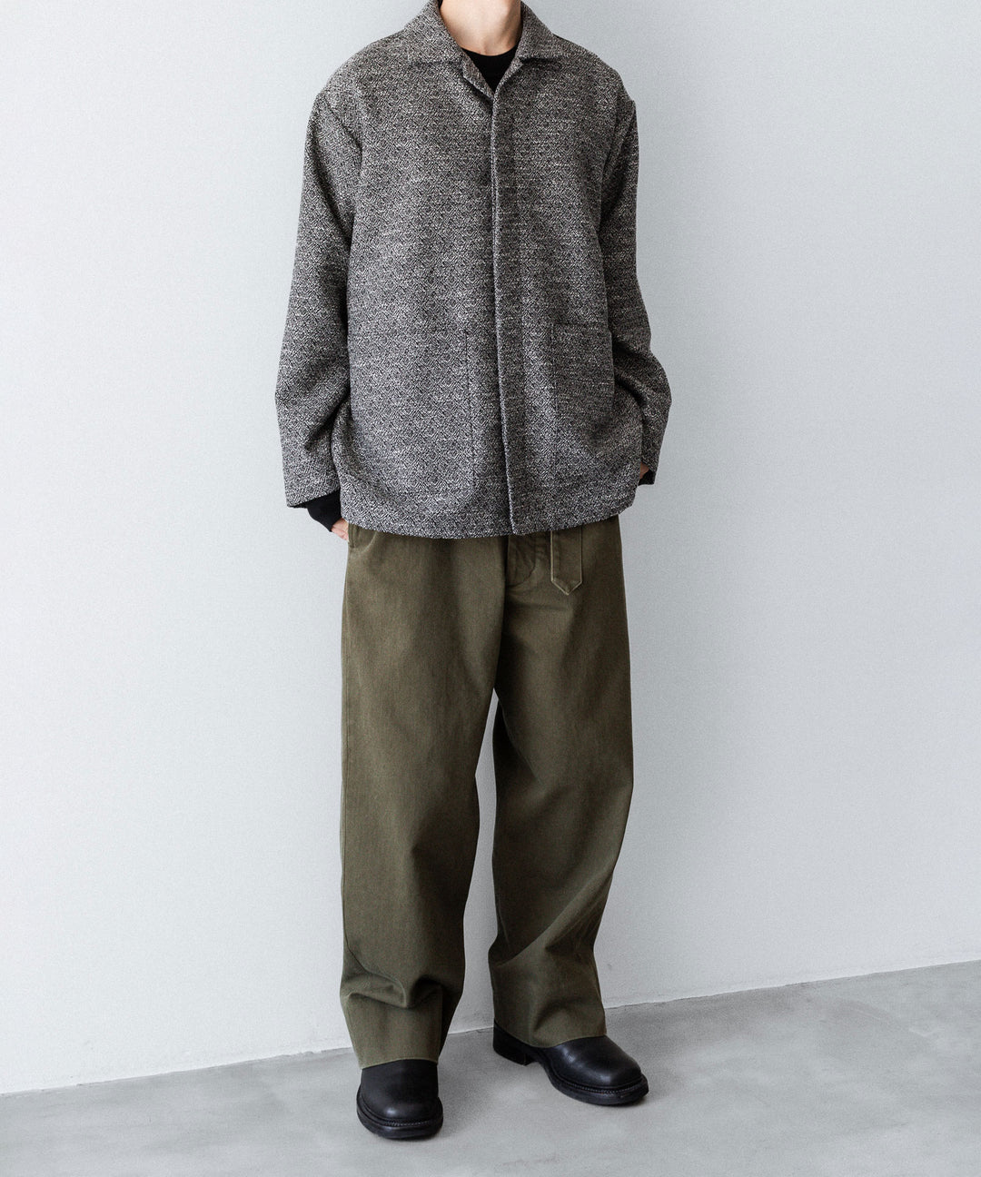 INTÉRIM インテリムのDOUBLE SIDED JACQUARD TWEED DEAD STOCK HYPER BIG FLY FRONT SHIIRT JACKETのBLACK公式通販サイトsession福岡セレクトショップ