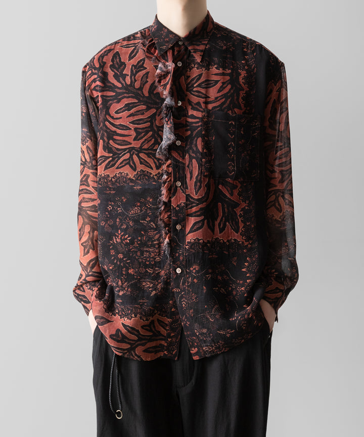 【ANTHEM A】BOTANICAL PRINT FRILL L/S SHIRT - BROWN