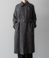 【INTÉRIM】MELANGE DONEGAL HERRINGBONE HYPER BIG BELTED OVER COAT - BLACK