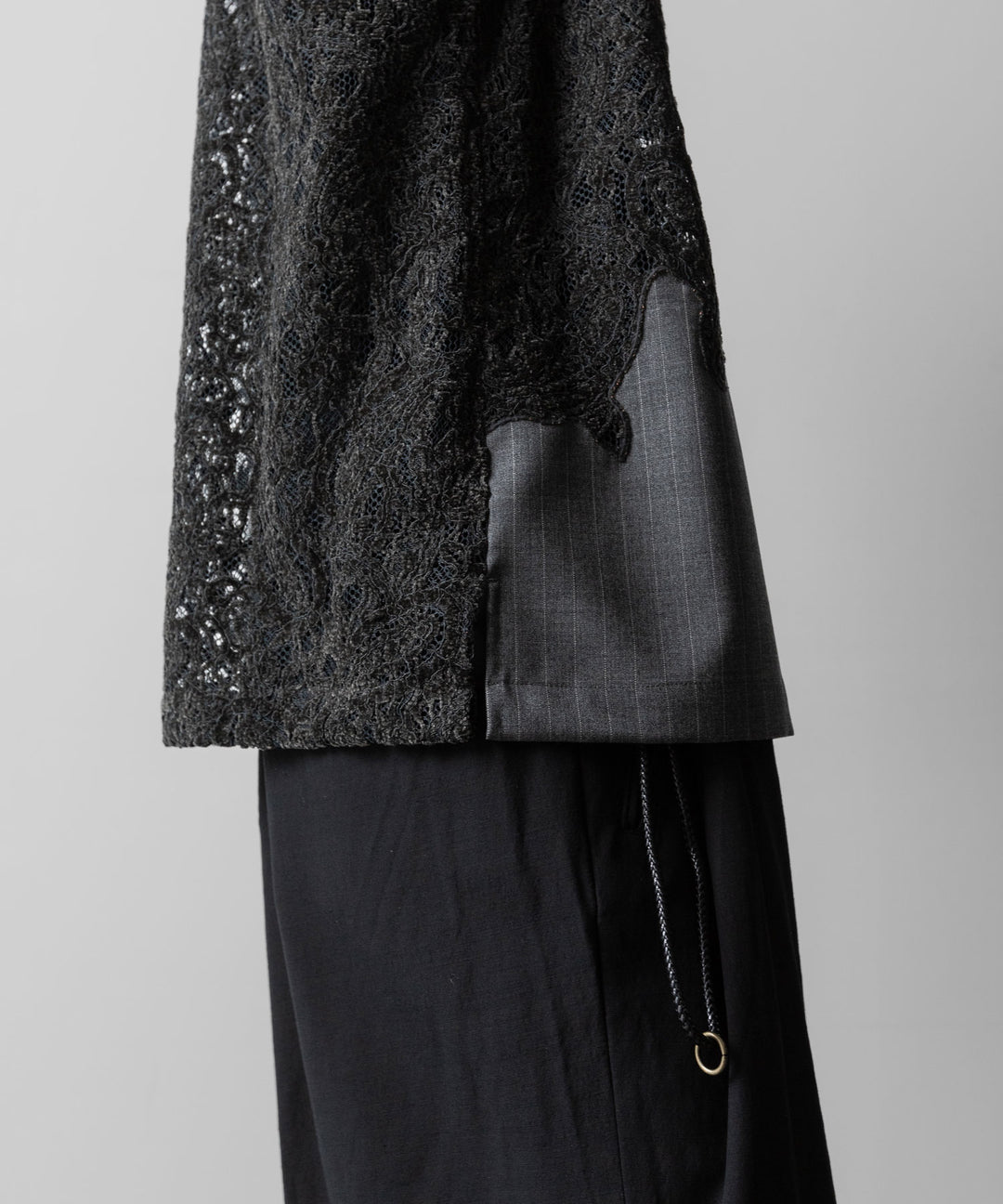 【ANTHEM A】COMBINE EMBROIDERY OPEN COLLAR SHIRT - TOP GRAY