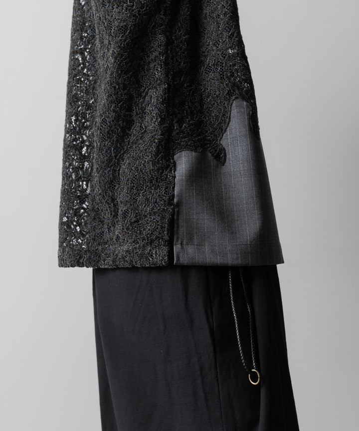 【ANTHEM A】COMBINE EMBROIDERY OPEN COLLAR SHIRT - TOP GRAY