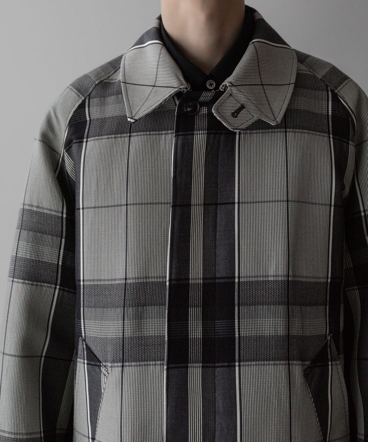 【INTÉRIM】HYPER BIG WOOL AND SILK LARGE CHECK CANVAS SINGLE RAGLAN 4PK FLAP COAT -  SHALE CHECK