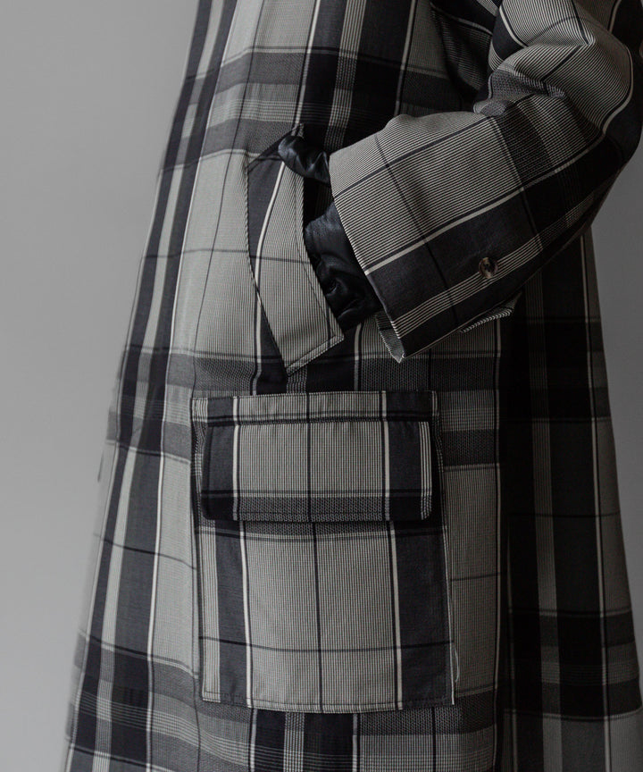 【INTÉRIM】HYPER BIG WOOL AND SILK LARGE CHECK CANVAS SINGLE RAGLAN 4PK FLAP COAT - SHALE CHECK 公式通販サイトsession福岡セレクトショップ