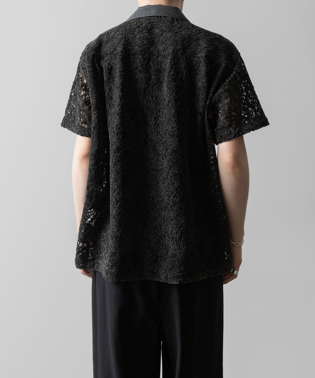 【ANTHEM A】COMBINE EMBROIDERY OPEN COLLAR SHIRT - TOP GRAY