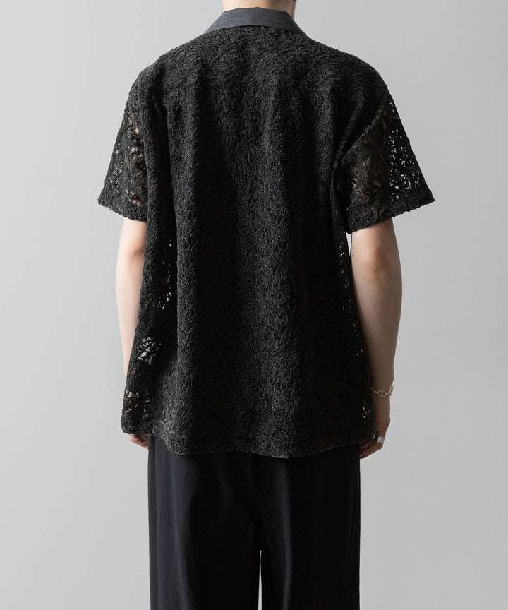 【ANTHEM A】COMBINE EMBROIDERY OPEN COLLAR SHIRT - TOP GRAY