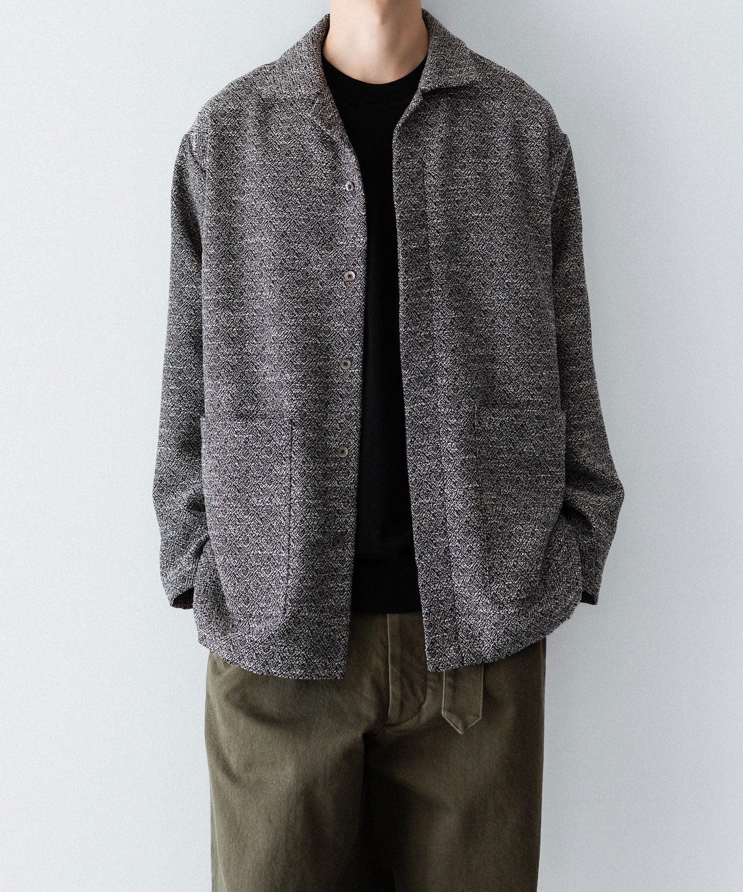 INTÉRIM インテリムのDOUBLE SIDED JACQUARD TWEED DEAD STOCK HYPER BIG FLY FRONT SHIIRT JACKETのBLACK公式通販サイトsession福岡セレクトショップ