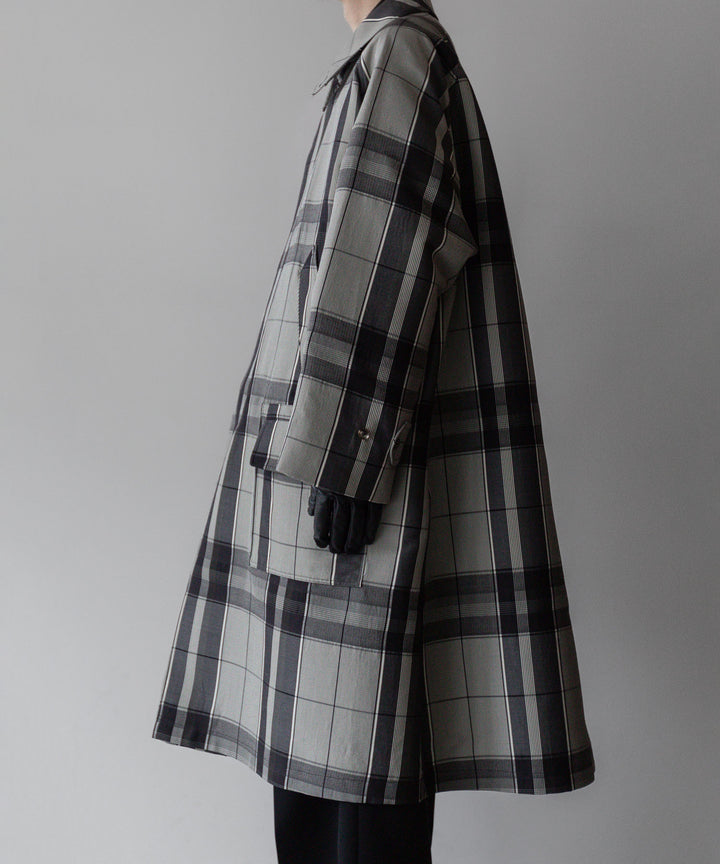 【INTÉRIM】HYPER BIG WOOL AND SILK LARGE CHECK CANVAS SINGLE RAGLAN 4PK FLAP COAT - SHALE CHECK 公式通販サイトsession福岡セレクトショップ