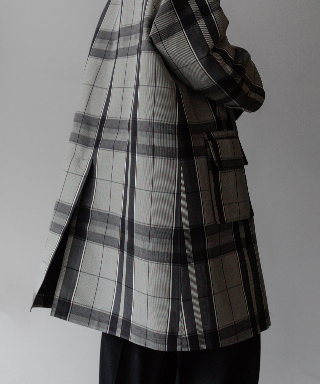 【INTÉRIM】HYPER BIG WOOL AND SILK LARGE CHECK CANVAS SINGLE RAGLAN 4PK FLAP COAT - SHALE CHECK 公式通販サイトsession福岡セレクトショップ