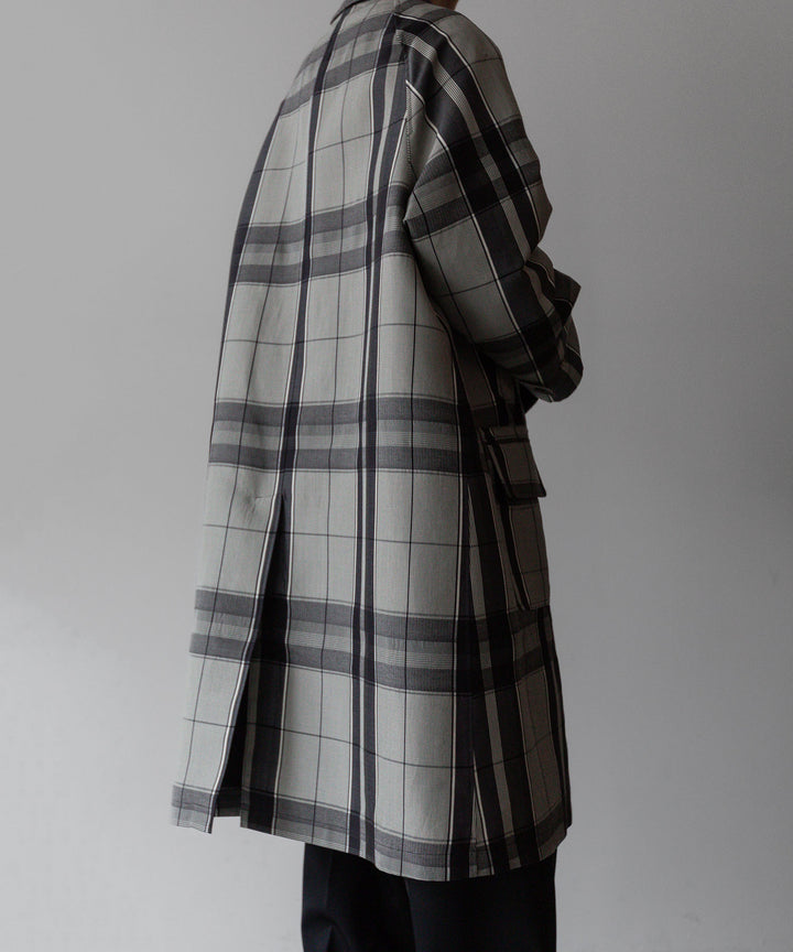 【INTÉRIM】HYPER BIG WOOL AND SILK LARGE CHECK CANVAS SINGLE RAGLAN 4PK FLAP COAT - SHALE CHECK 公式通販サイトsession福岡セレクトショップ