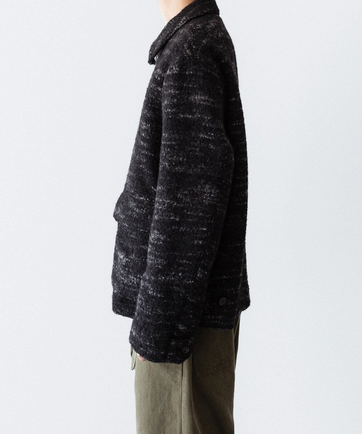【INTÉRIM】DOUBLE FACE HAIRY BABY LAMA WOOL SPORTS JACKET - RAW BLACK