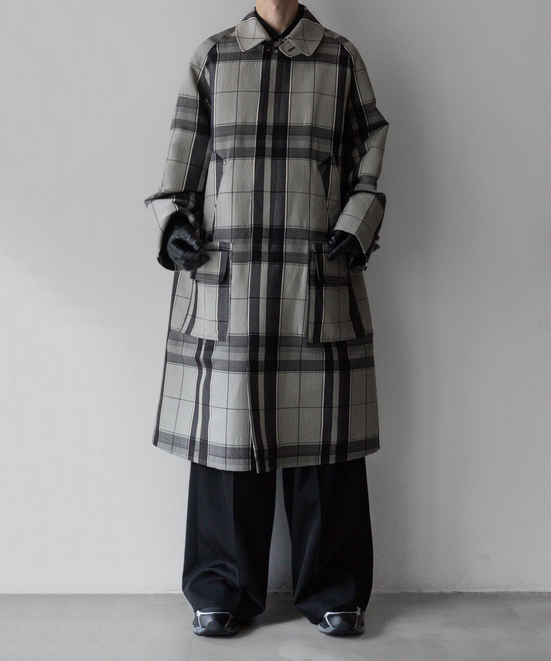 【INTÉRIM】HYPER BIG WOOL AND SILK LARGE CHECK CANVAS SINGLE RAGLAN 4PK FLAP COAT -  SHALE CHECK 公式通販サイトsession福岡セレクトショップ