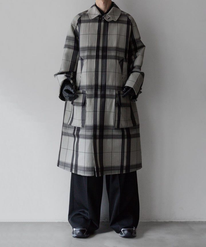 【INTÉRIM】HYPER BIG WOOL AND SILK LARGE CHECK CANVAS SINGLE RAGLAN 4PK FLAP COAT -  SHALE CHECK 公式通販サイトsession福岡セレクトショップ