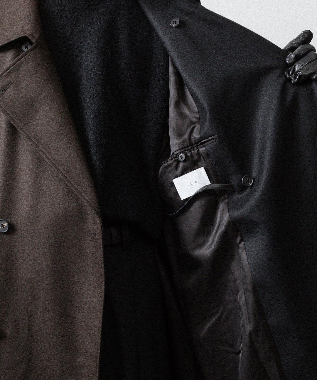 【ssstein】DOUBLE LAPELED DOUBLE BREASTED COAT - GREY BROWN
