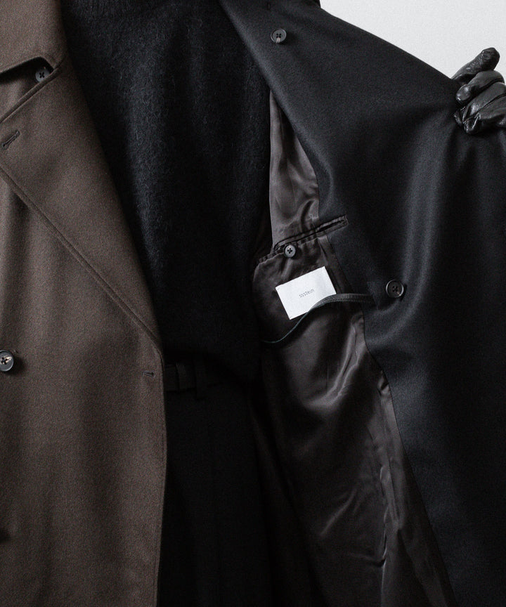 【ssstein】DOUBLE LAPELED DOUBLE BREASTED COAT - GREY BROWN