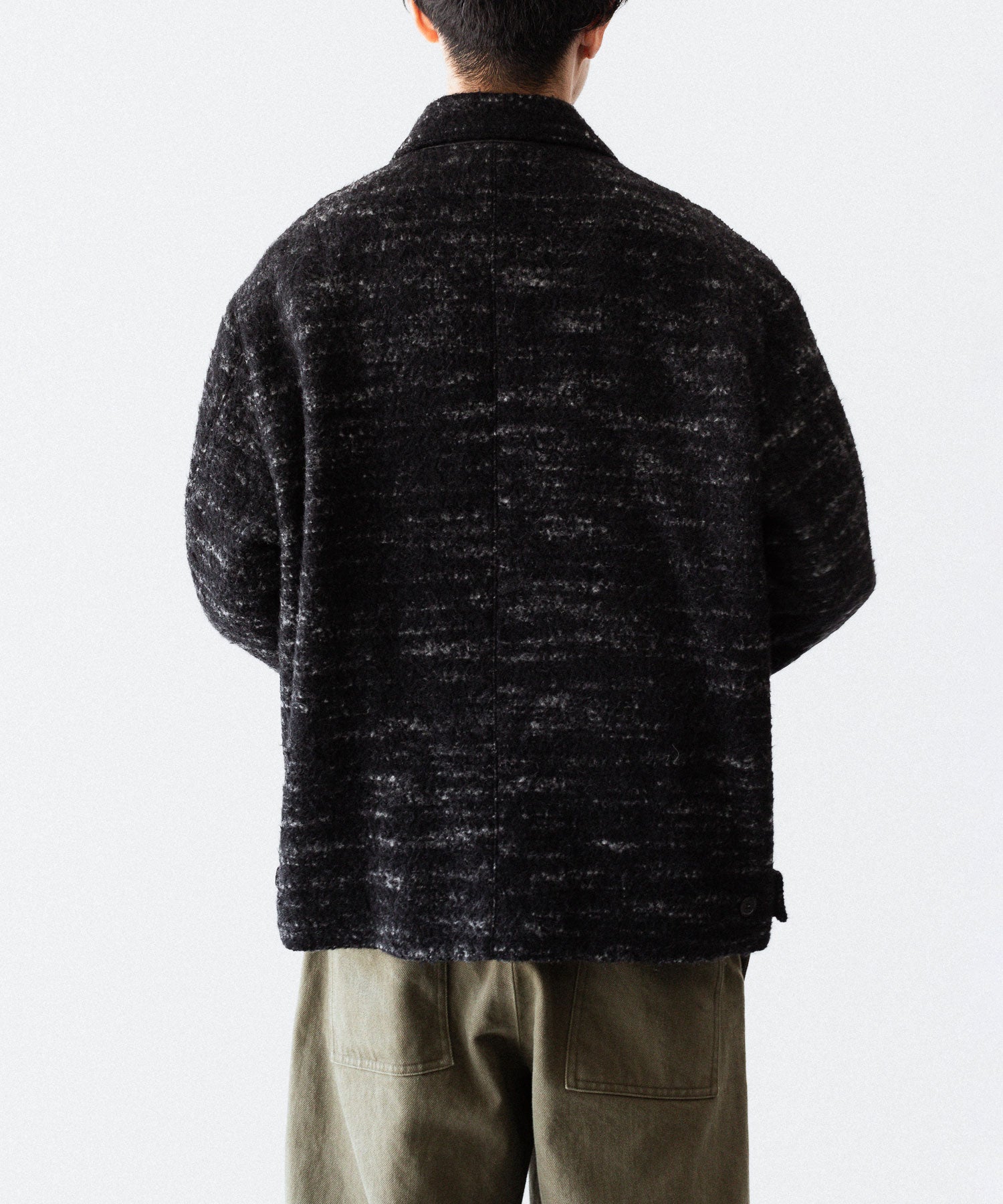 【INTÉRIM】DOUBLE FACE HAIRY BABY LAMA WOOL SPORTS JACKET - RAW BLACK