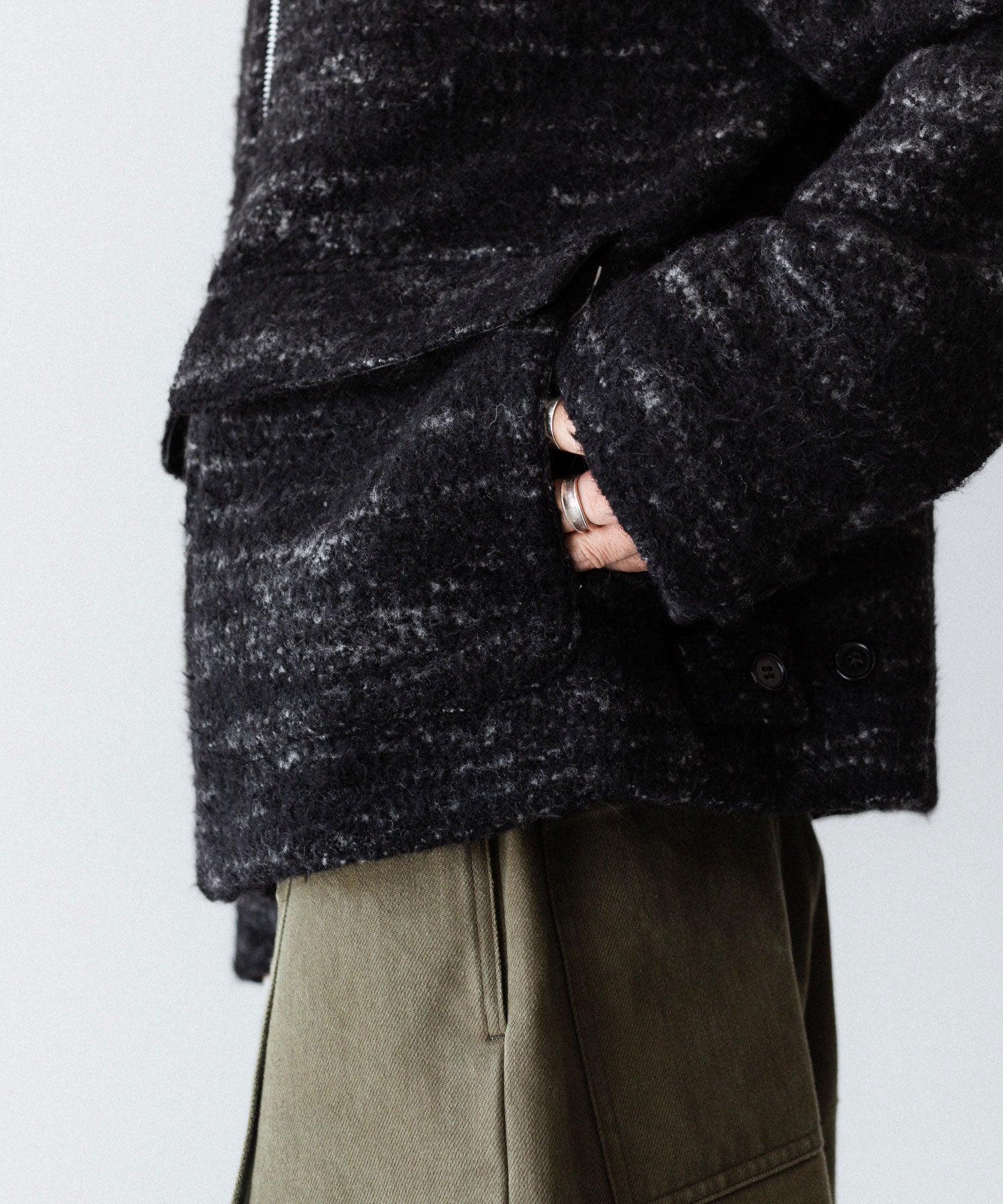 【INTÉRIM】DOUBLE FACE HAIRY BABY LAMA WOOL SPORTS JACKET - RAW BLACK