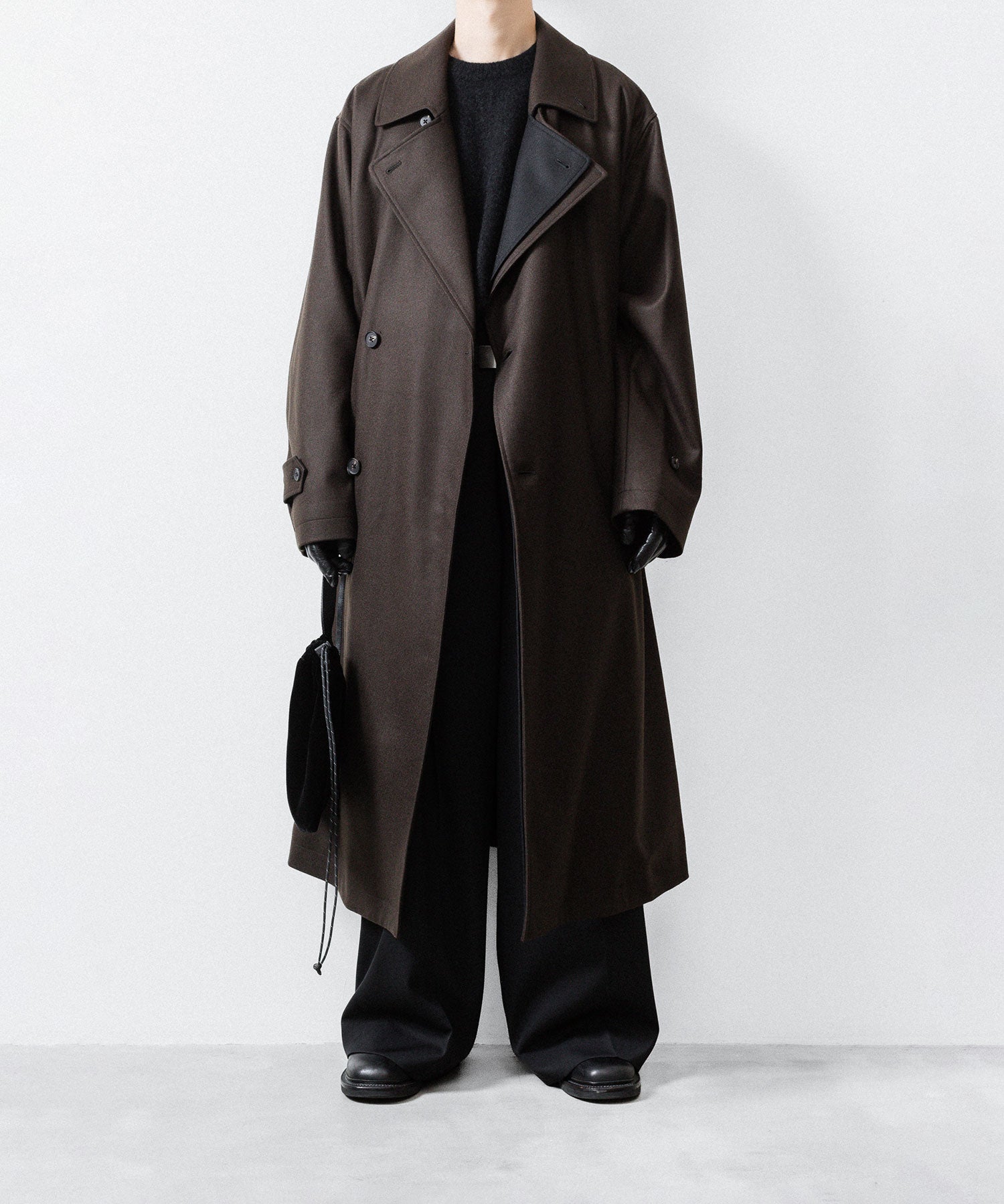 【ssstein】DOUBLE LAPELED DOUBLE BREASTED COAT - GREY BROWN
