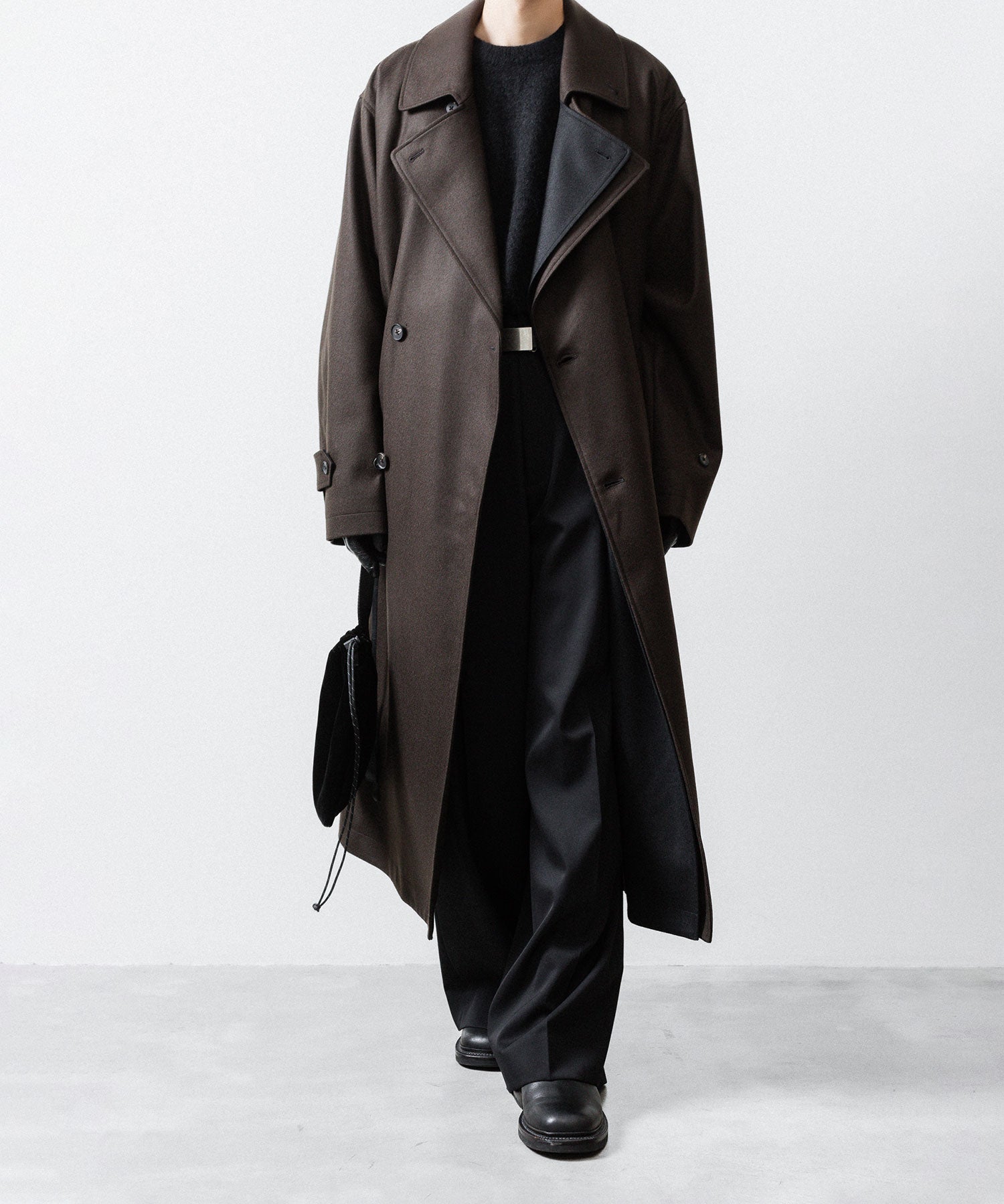 【ssstein】DOUBLE LAPELED DOUBLE BREASTED COAT - GREY BROWN