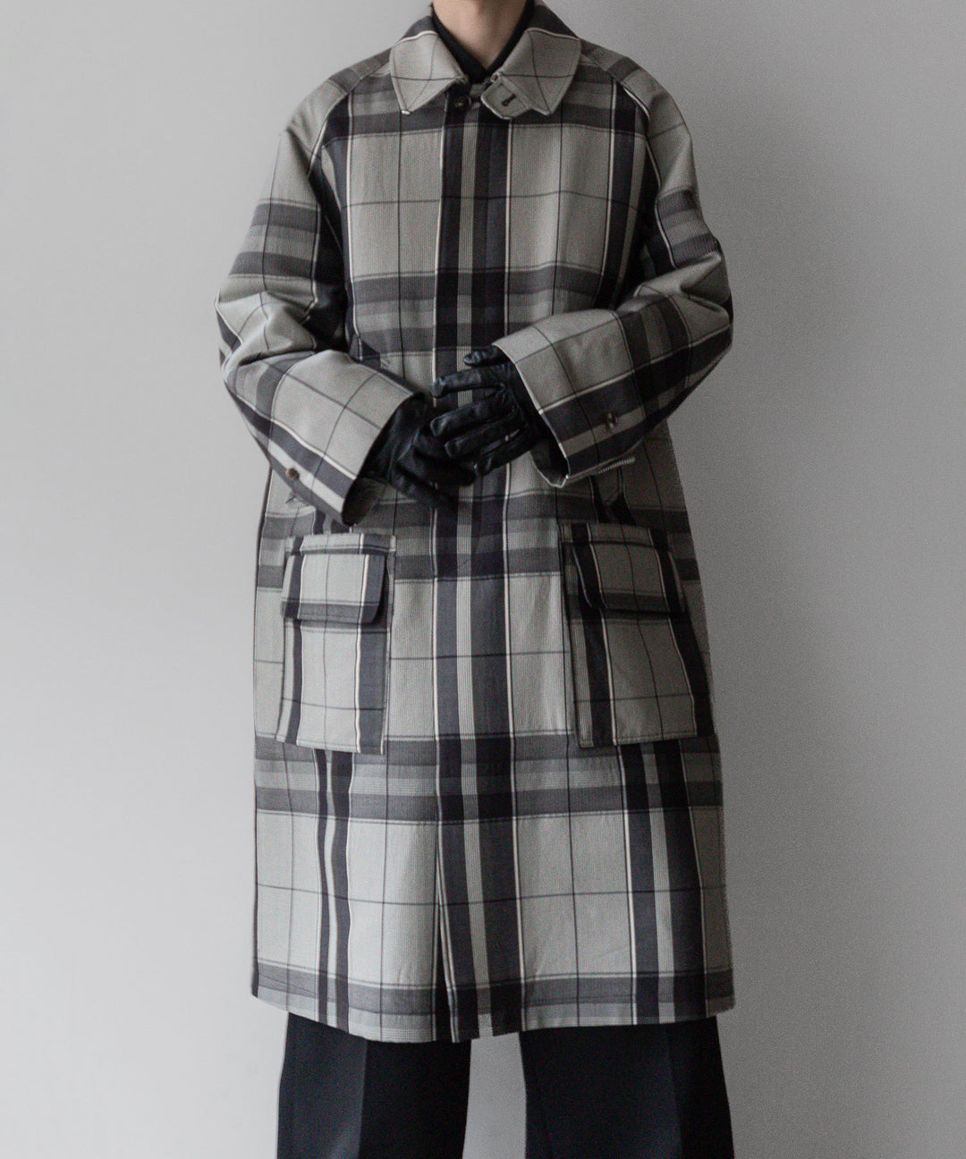 【INTÉRIM】HYPER BIG WOOL AND SILK LARGE CHECK CANVAS SINGLE RAGLAN 4PK FLAP COAT - SHALE CHECK 公式通販サイトsession福岡セレクトショップ